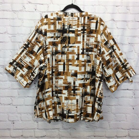 Bloomchic Tunic Womens Plus 22/24 Abstract V Neck Roll Tab Sleeve Faux Button Up - Picture 6 of 12